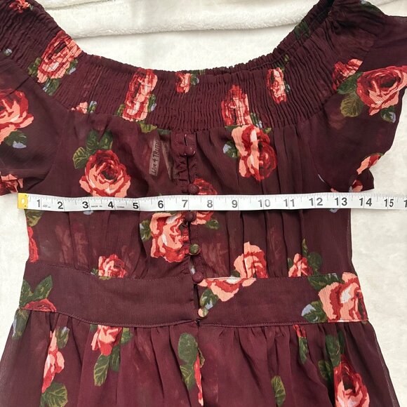 Floral Sheer Burgundy High-Low Maxi Kimono With Off-Shoulder Design Size S - Picture 9 of 10